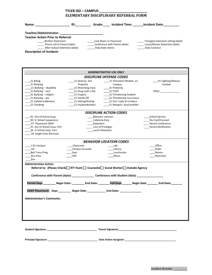 8842010-fillable-isd-disciplinary-referral-form
