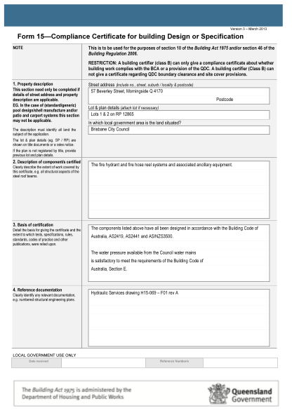 88601106-form-15-compliance-certificate-for-building-design-or-specification