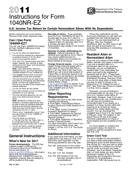 90069-i1040nre-2011-instruction-1040-nr-ez-2011-2012-tax-forms-irs