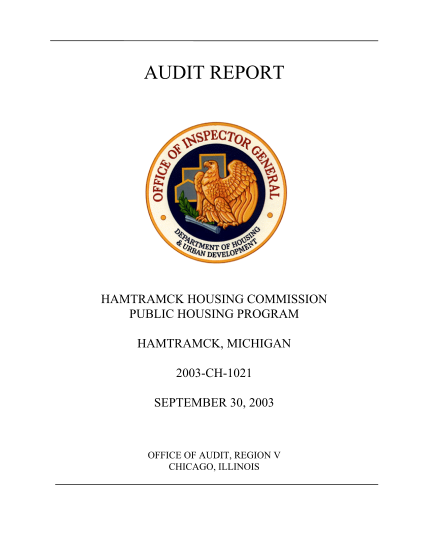 91251896-audit-report-hamtramck-housing-commission-public-housing-program-hamtramck-michigan-2003-ch-1021-september-30-2003-office-of-audit-region-v-chicago-illinois-exit-table-of-contents-issue-date-september-30-2003-audit-case-number
