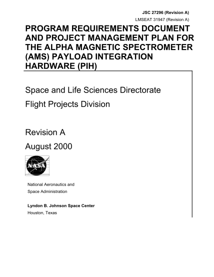 92761095-program-requirements-document-project-management-plan-ams-02project-jsc-nasa