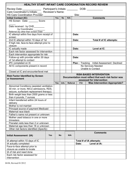 92977330-infant-healthy-start-care-coordination-record-review-form
