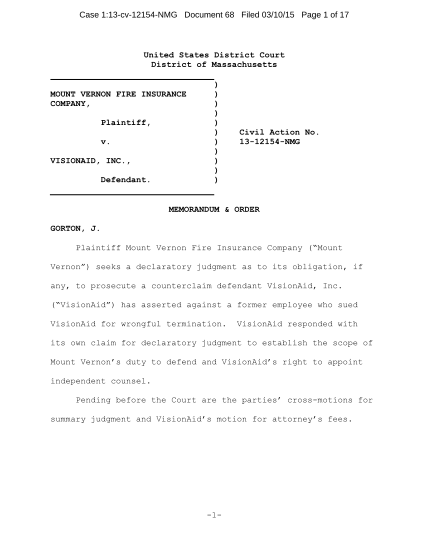 93595545-case-113-cv-12154-nmg-document-68-filed-031015-page-1-of-17-united-states-district-court-district-of-massachusetts-mount-vernon-fire-insurance-company-plaintiff-v-gpo