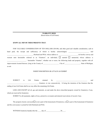 937335-fillable-michigan-warranty-deed-to-child-reserving-a-life-estate-in-the-parents-form