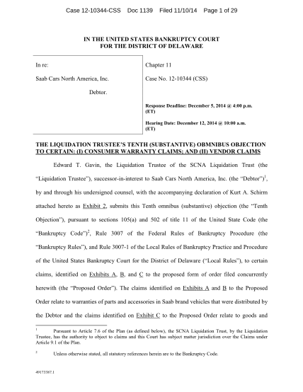 93953144-case-1210344css-doc-1139-filed-111014-page-1-of-29-in-the-united-states-bankruptcy-court-for-the-district-of-delaware-in-re-chapter-11-saab-cars-north-america-inc