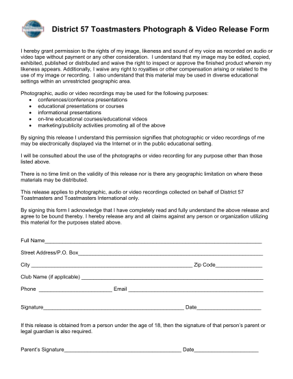 24 Photograph Video Release Form page 2 - Free to Edit, Download ...