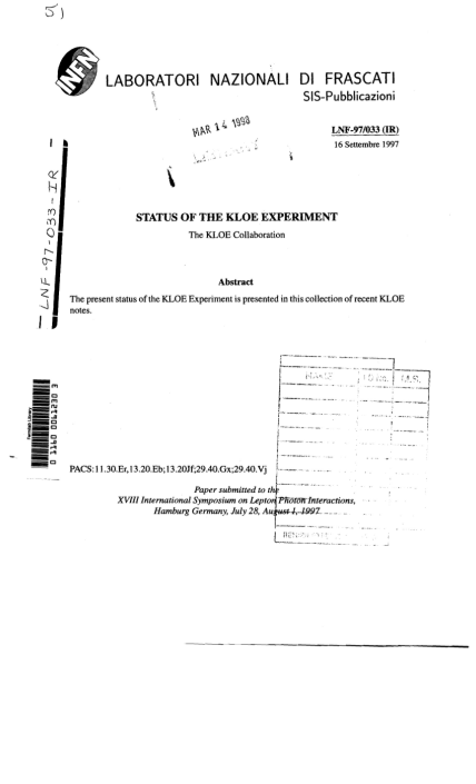 96623592-status-of-the-kloe-experiment-lss-fnal