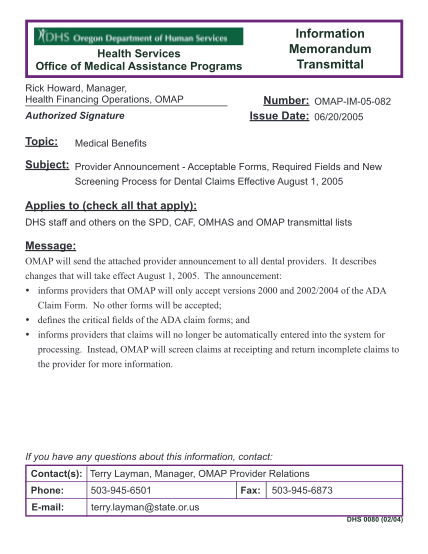 98193699-omap-im-05-082-staff-transmittal-regarding-provider-announcement-acceptable-forms-required-fields-and-new-screening-process-for-dental-claims-effective-july-1-2005-oregon
