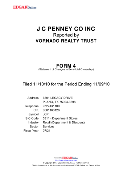 98213587-j-c-penney-co-inc-form-4-statement-of-changes-in-beneficial-ownership-filed-111010-for-the-period-ending-110910