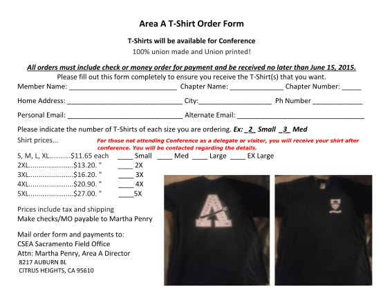 19 t shirt order form pdf - Free to Edit, Download & Print | CocoDoc