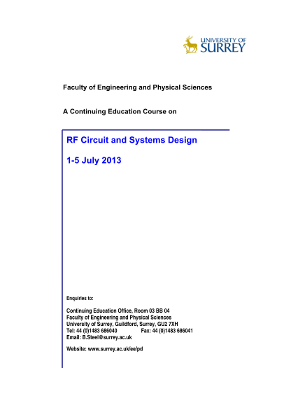 98567903-rf-circuit-and-systems-design-1-5-july-2013-university-of-surrey-surrey-ac