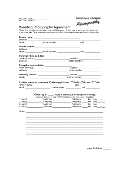 17 Wedding Photography Agreement - Free to Edit, Download & Print | CocoDoc
