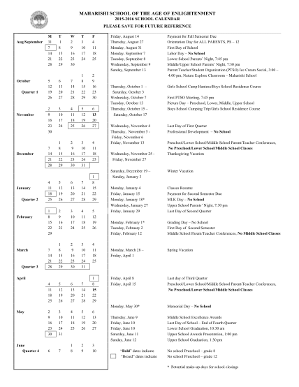 98784636-maharishi-school-of-the-age-of-enlightenment-2015-2016-school-calendar-please-save-for-future-reference-october-quarter-1-november-december-m-31-7-14-21-28-t-1-8-15-22-29-w-2-9-16-23-30-5-12-19-26-6-13-20-27-2-augseptember-9-16-23-30