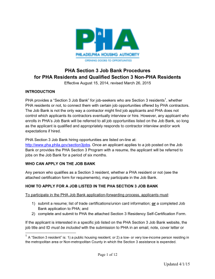 99203701-pha-section-3-job-bank-procedures-for-pha-residents-and-pha-phila