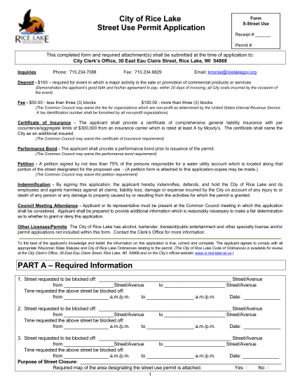 99235-applicationstr-eet_use_permit_-1-20101-city-of-rice-lake-street-use-permit-application-part-a-required--liquor-permit-application-forms