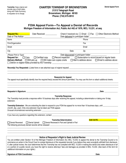99515834-foia-appeal-form-to-appeal-a-denial-of-records-brownstown-brownstown-mi