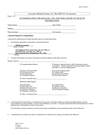 99843396-medical-records-release-authorization-obgyn-of-lancaster