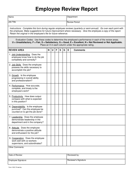 Employee performance review forms free printable