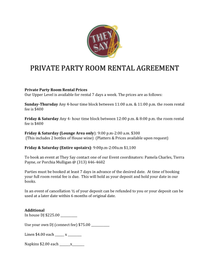 Banquet Hall Rental Agreement Template