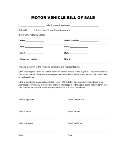 Colorado Motor Vehicle Bill Of Sale Printable