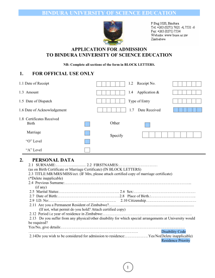 bindura-university-application-form