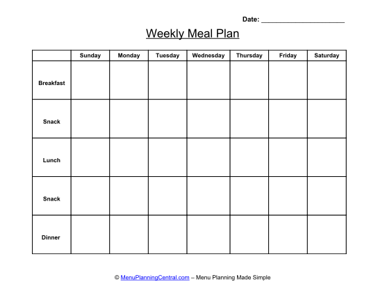 Free Printable Daycare Menus