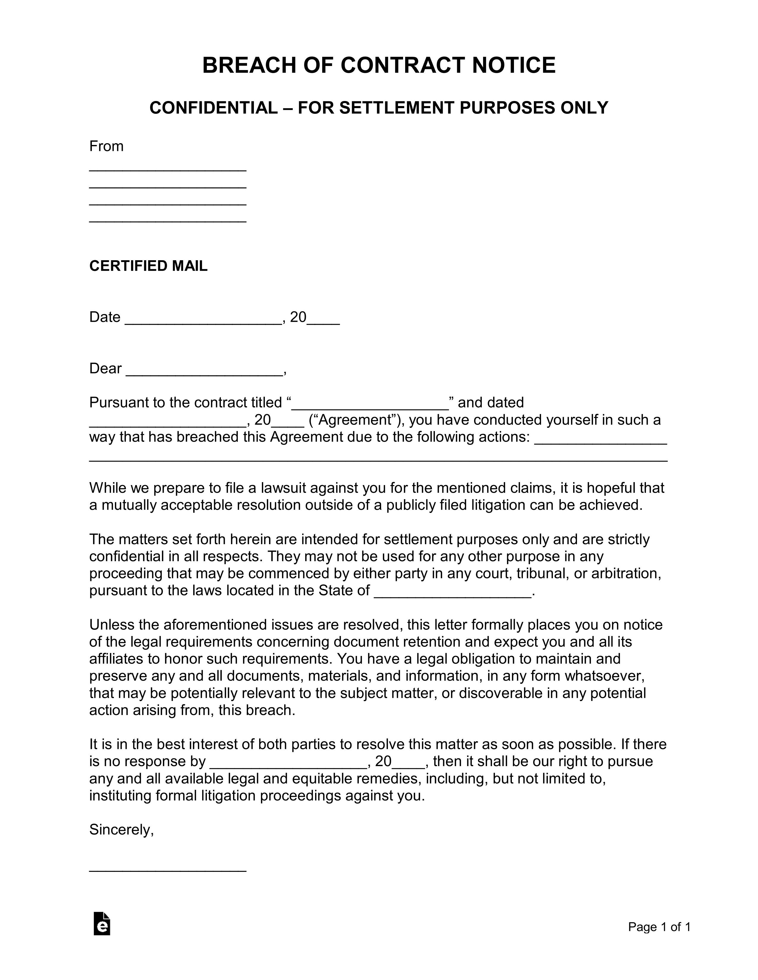 Breach of Contract Demand Letter Template