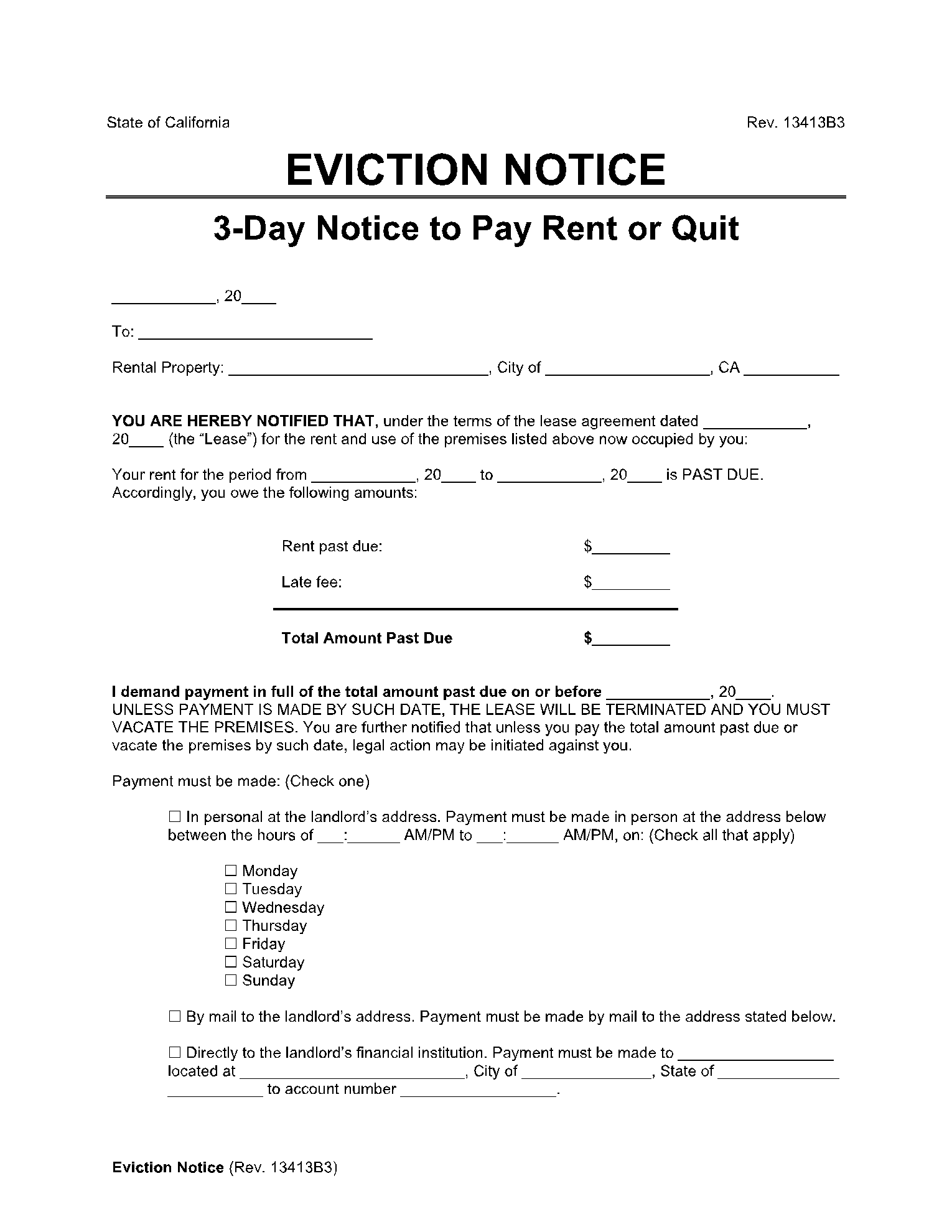 California 3-Day Notice to Quit Forms