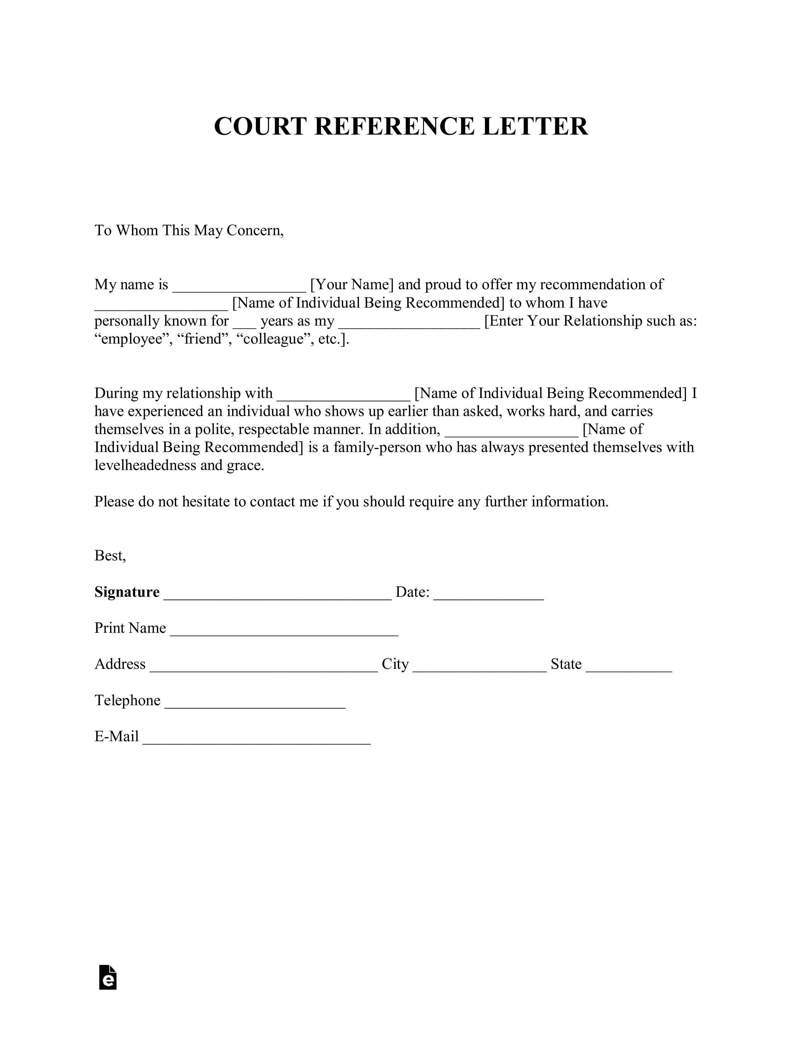 Character Letter for Court