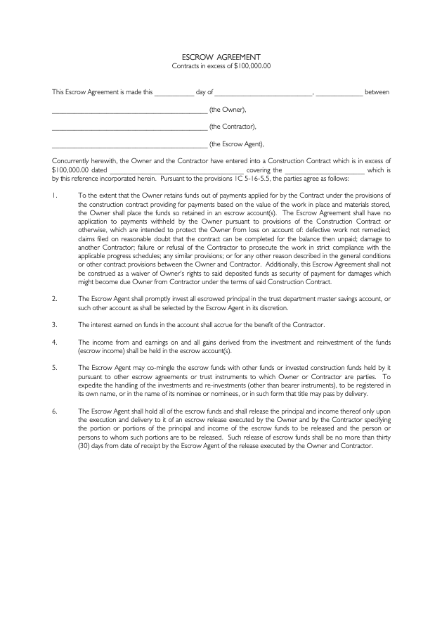 Escrow Agreement Template