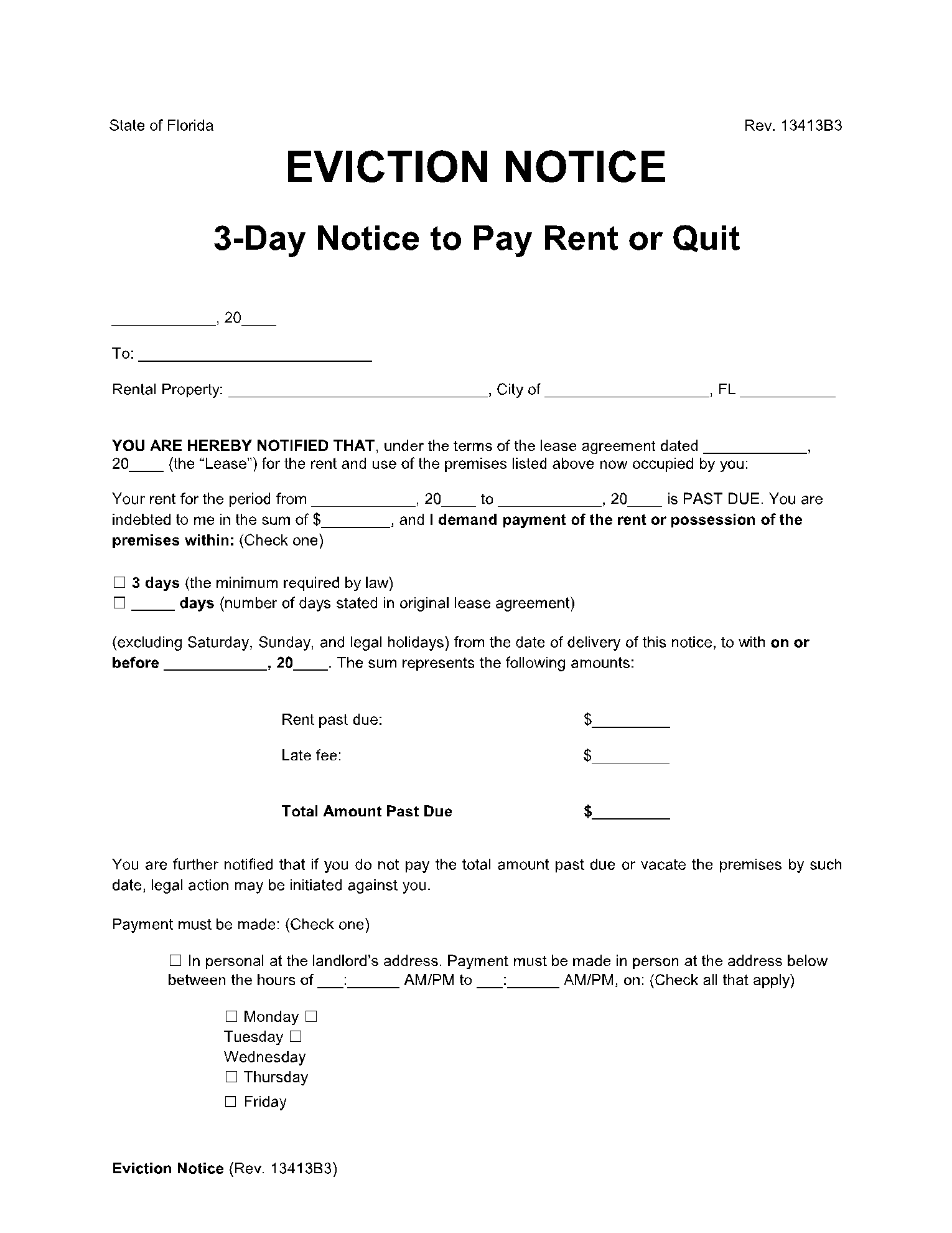 Florida 3-Day Eviction Notice Forms