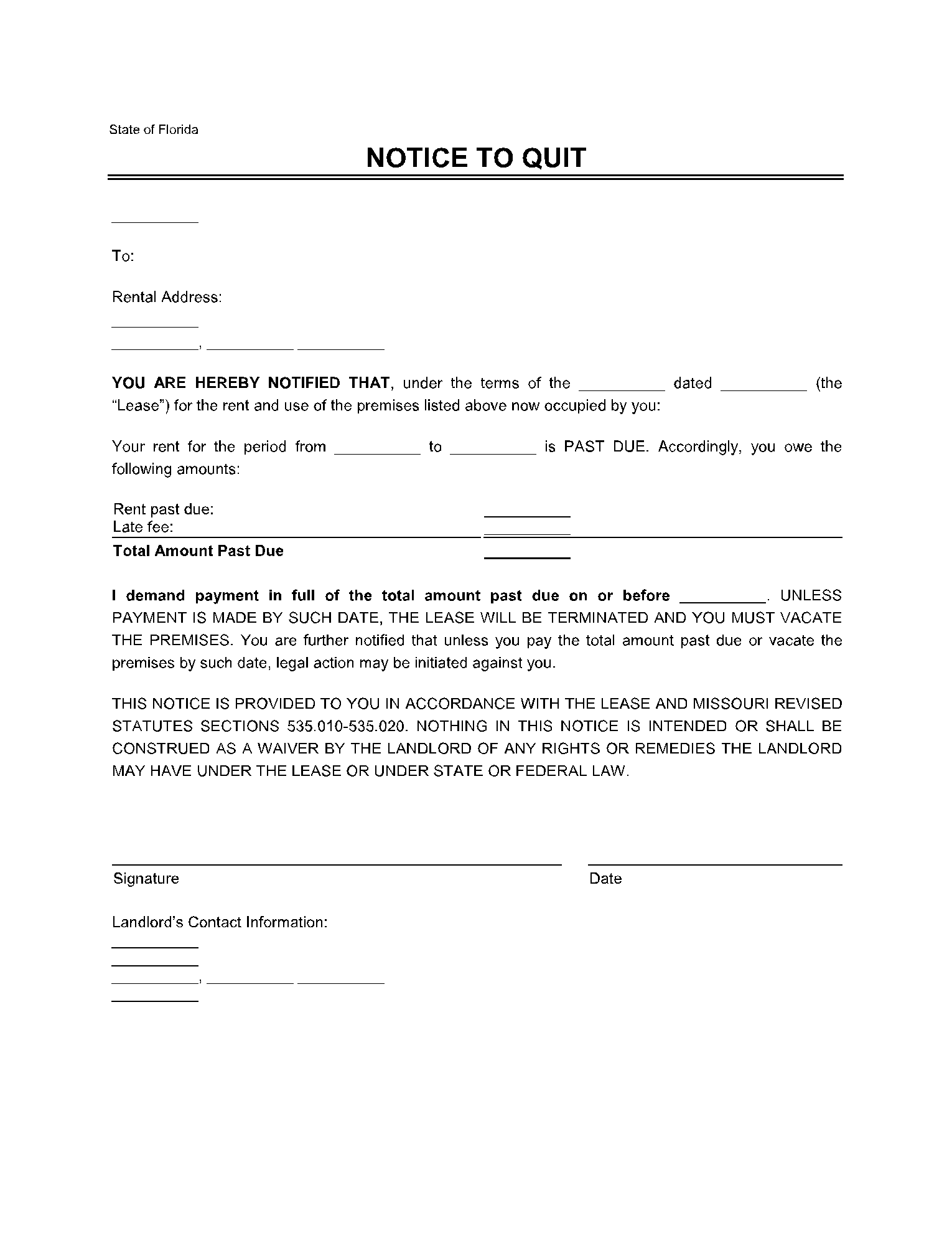 Florida Eviction Notice Form