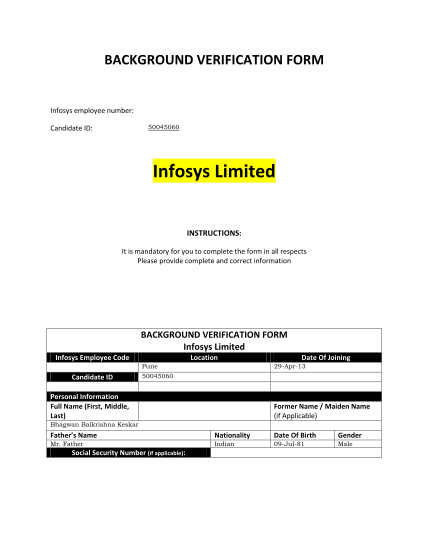 infosys-verification-form