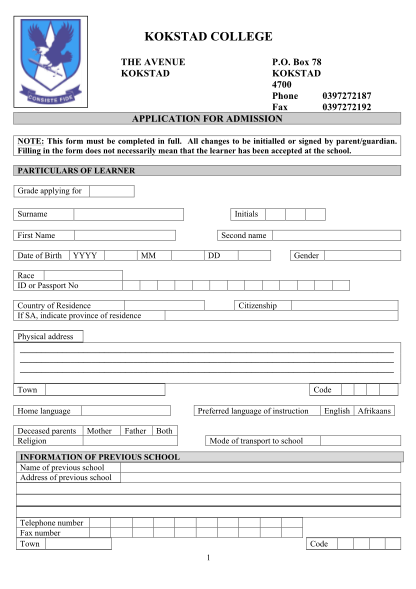 kokstad-college-application-form