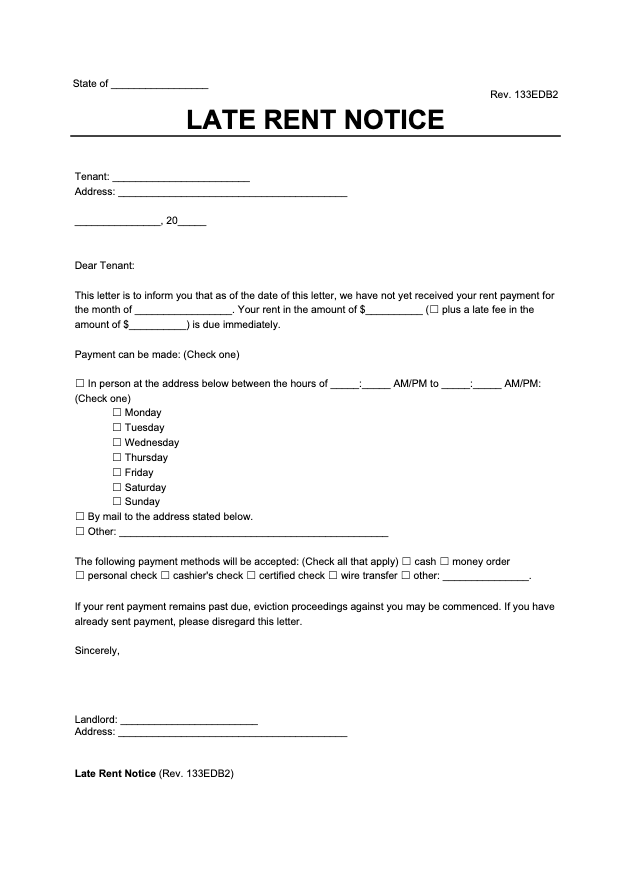 Late Rent Notice Form