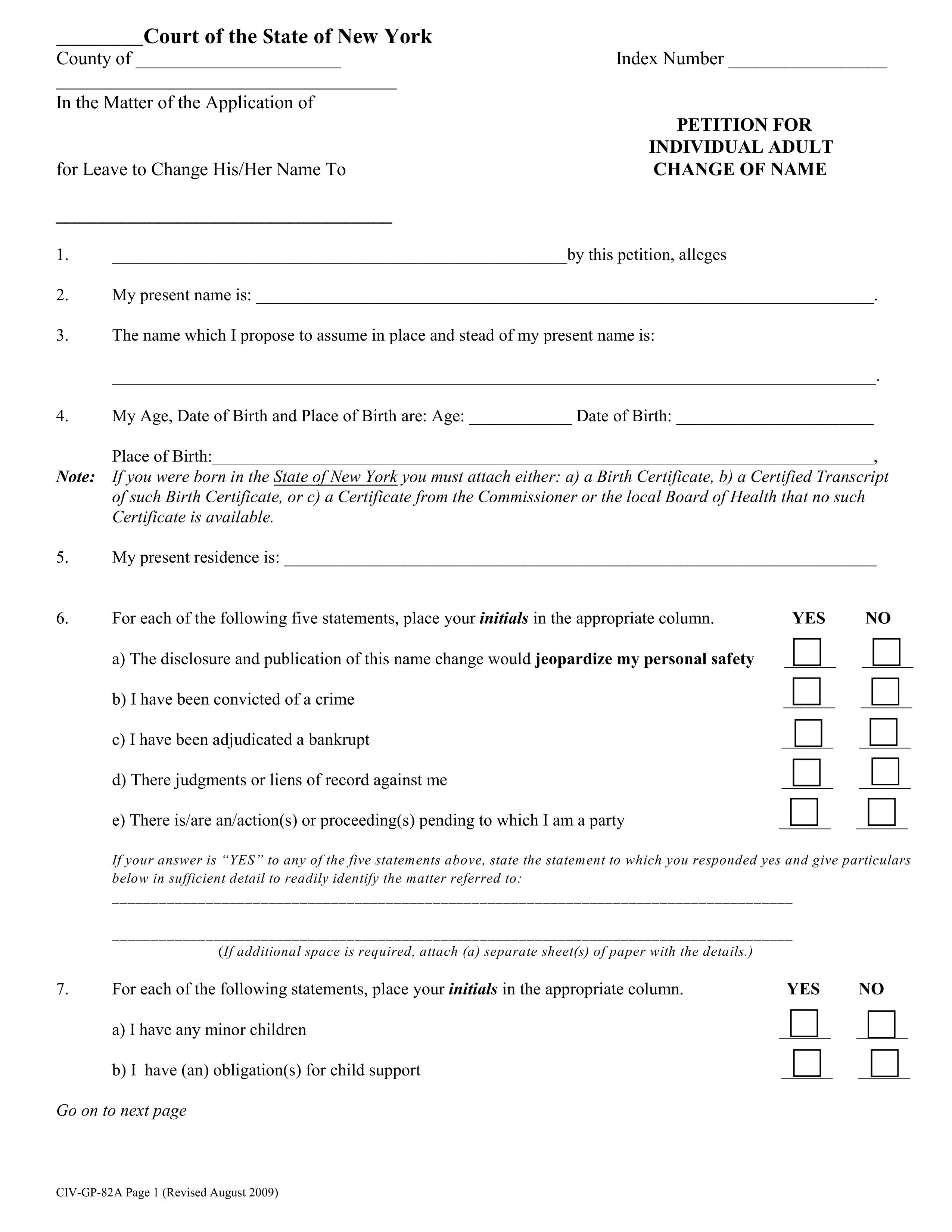 Name Change Form in New York