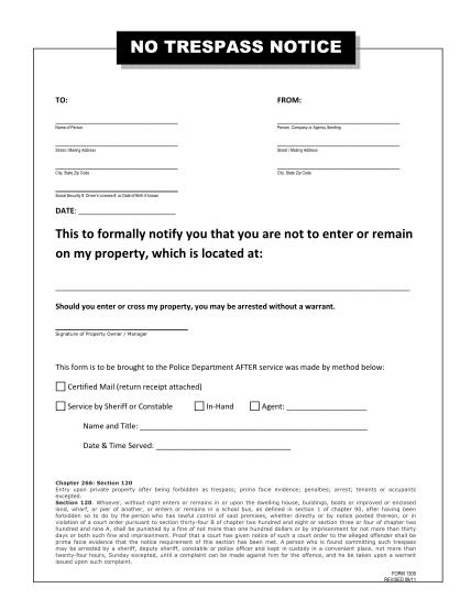 Free Printable No Trespassing Letter Ontario