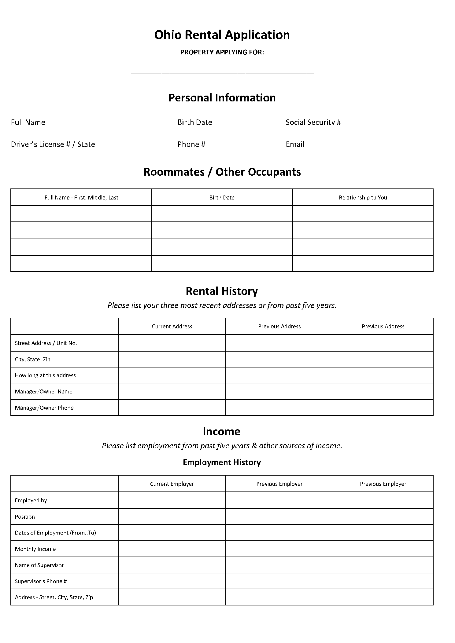 Ohio Rental Application