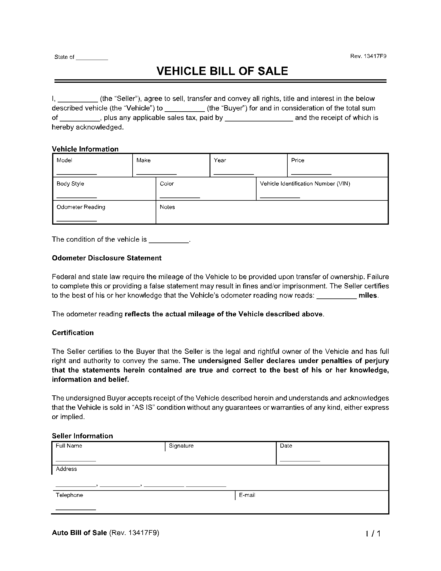 Bill of Sale Ohio Vehicle Forms
