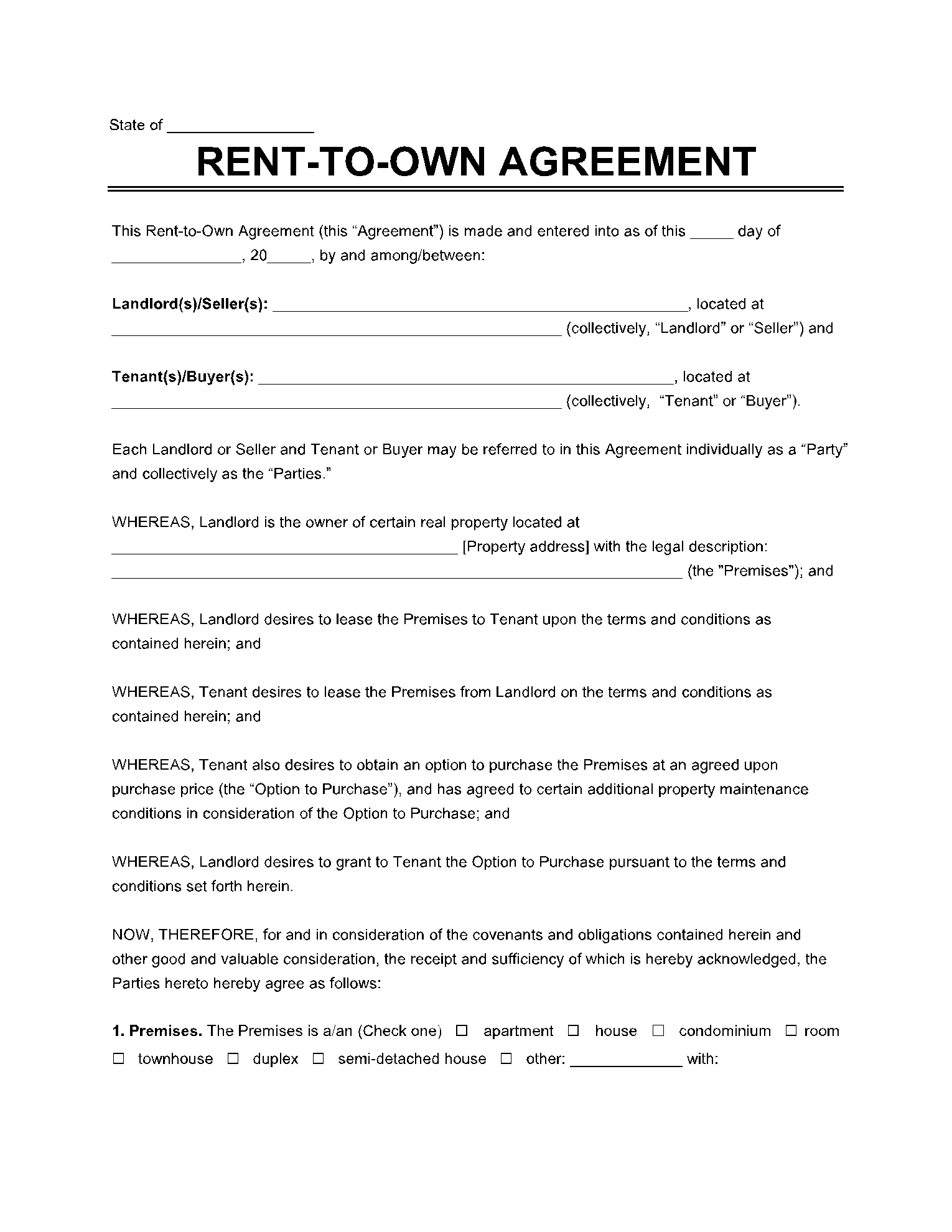 Rent to Own Contract Template