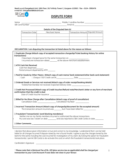 sbi-card-dispute-form-online