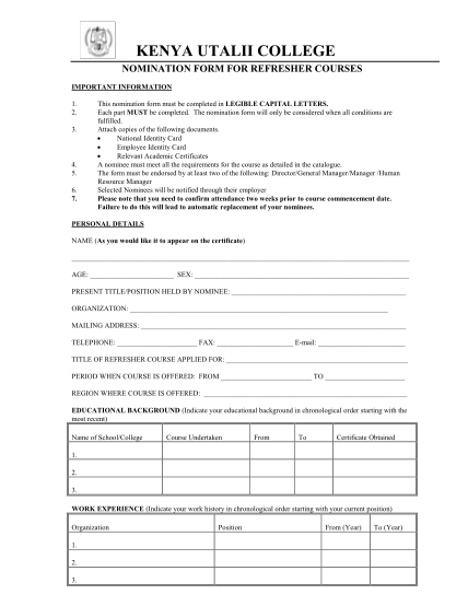 utalii-college-application-form