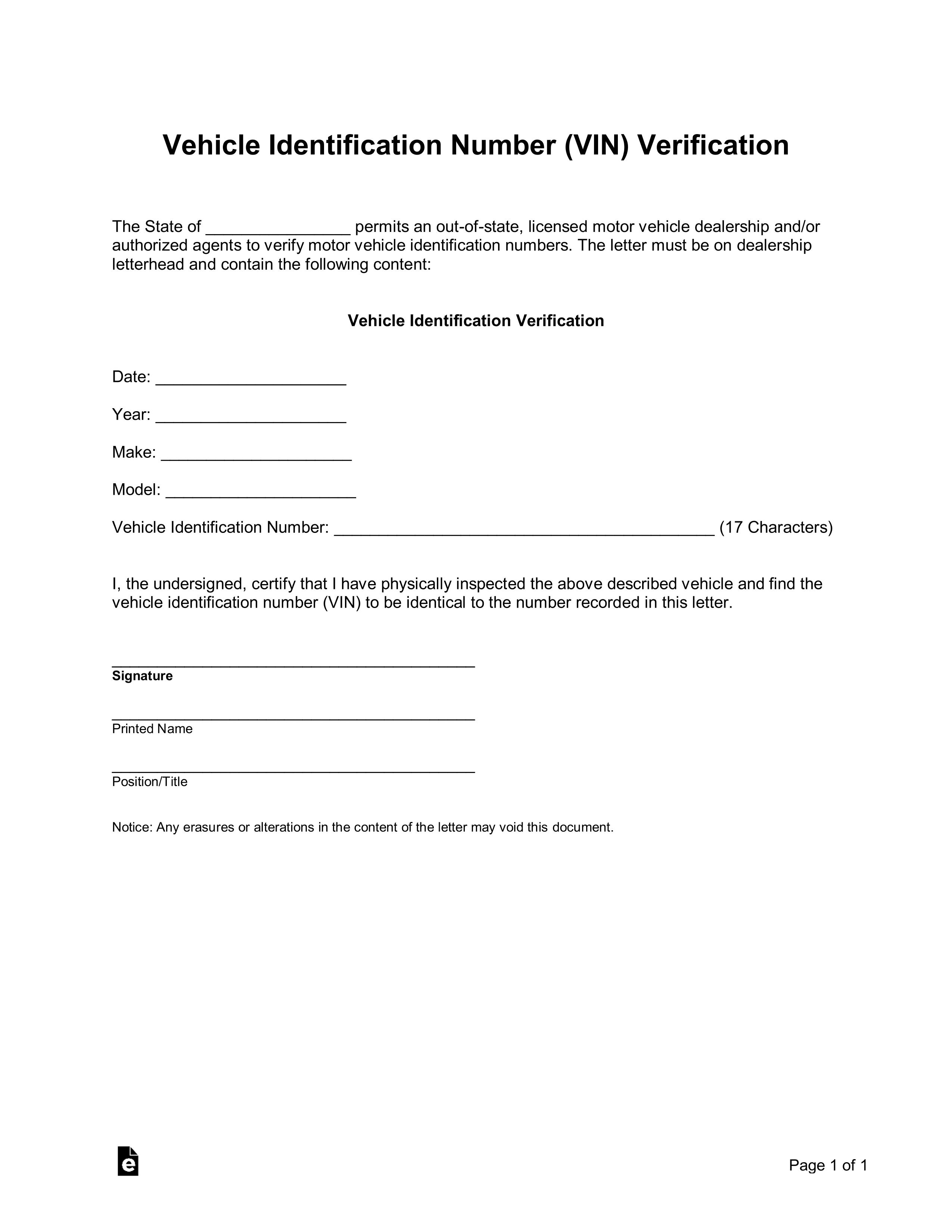 VIN Verification Form
