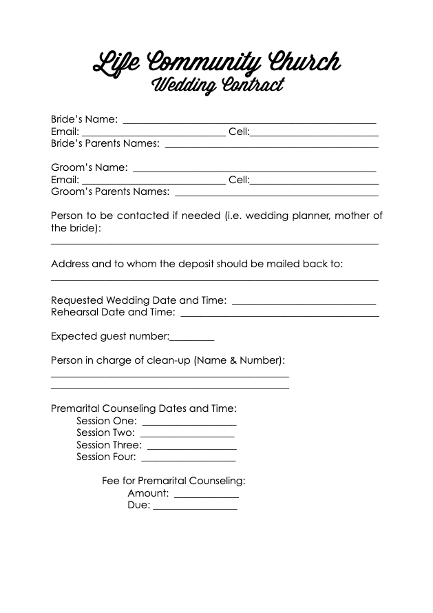Wedding Contracts Templates
