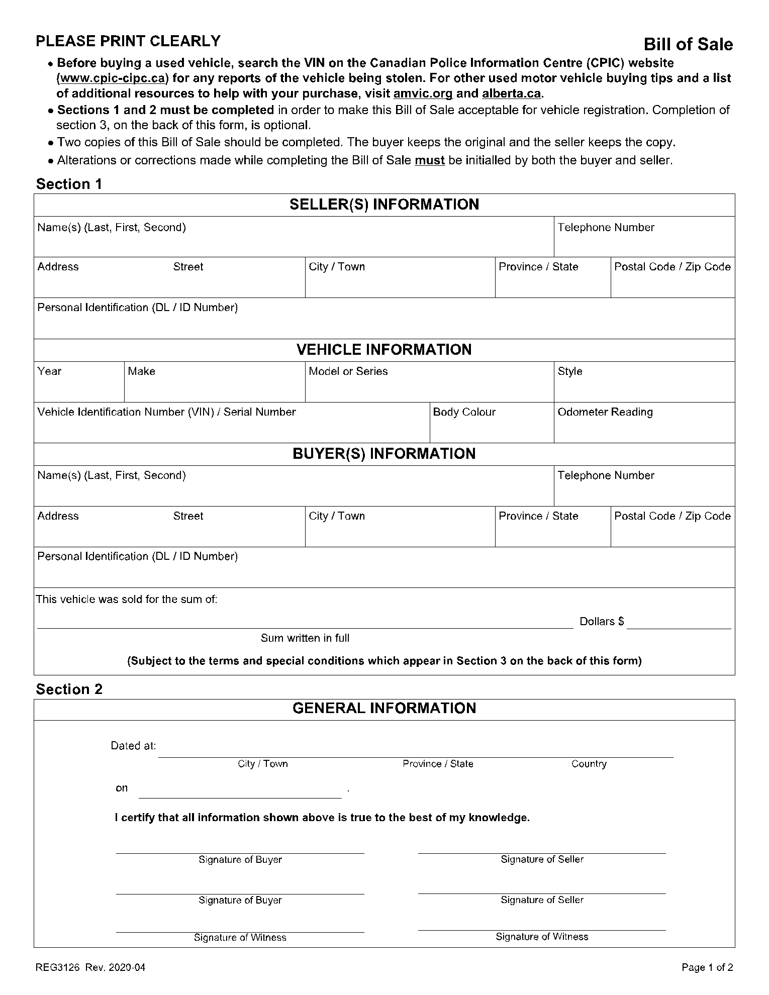 Free Bill Of Sale Template Alberta Free Printable Templates