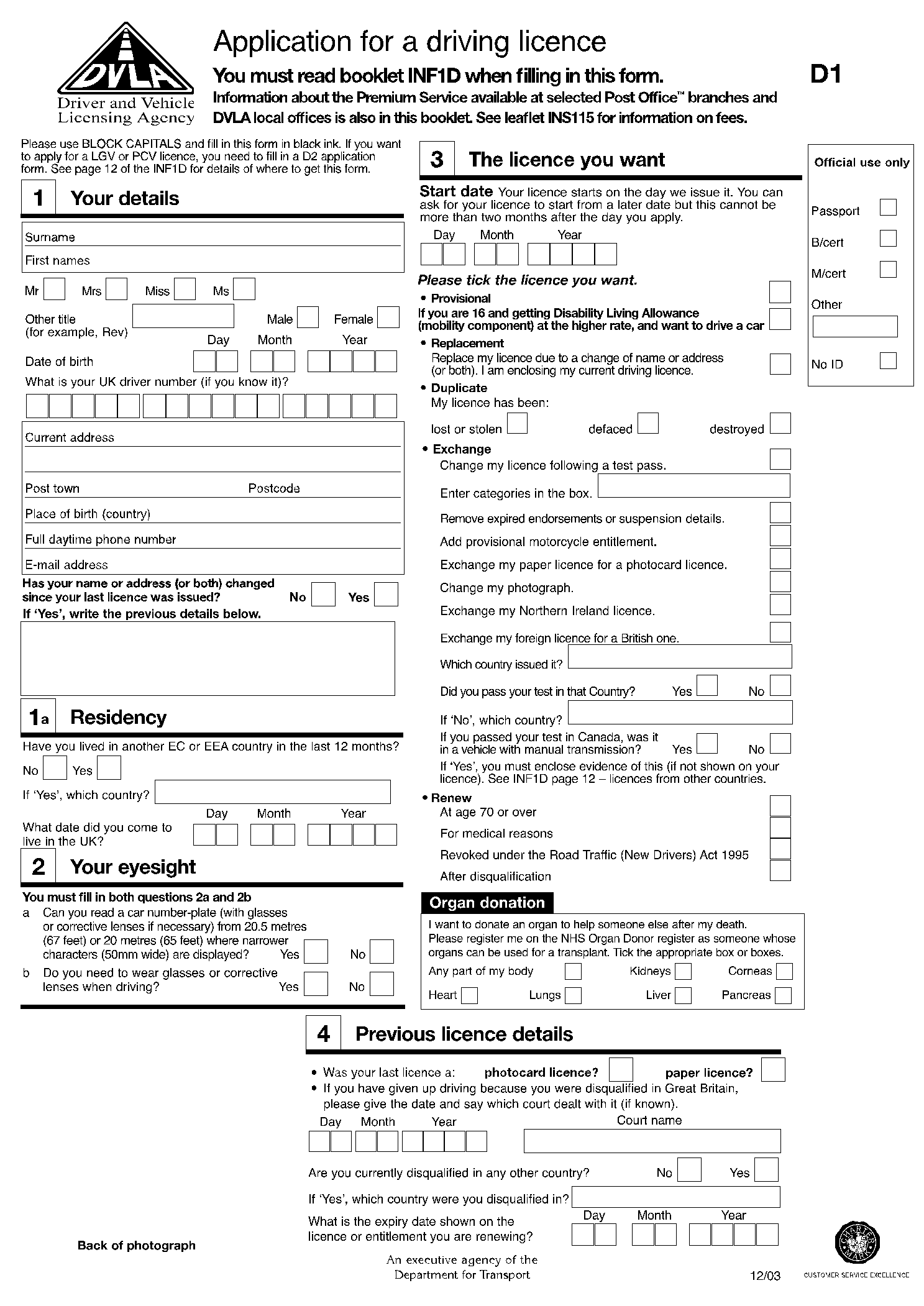 D1 Dvla Form ≡ Fill Out Printable PDF Forms Online