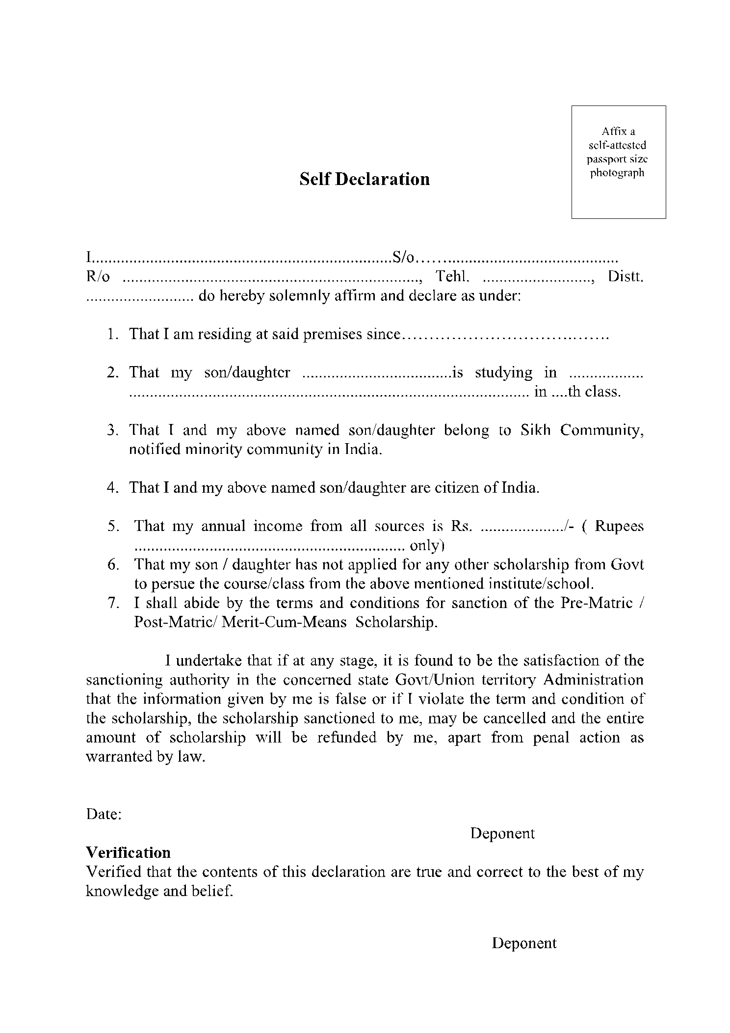 form 1 self declaration license
