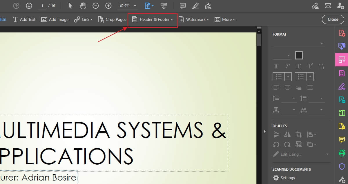 Add page numbers to PDF on Acrobat
